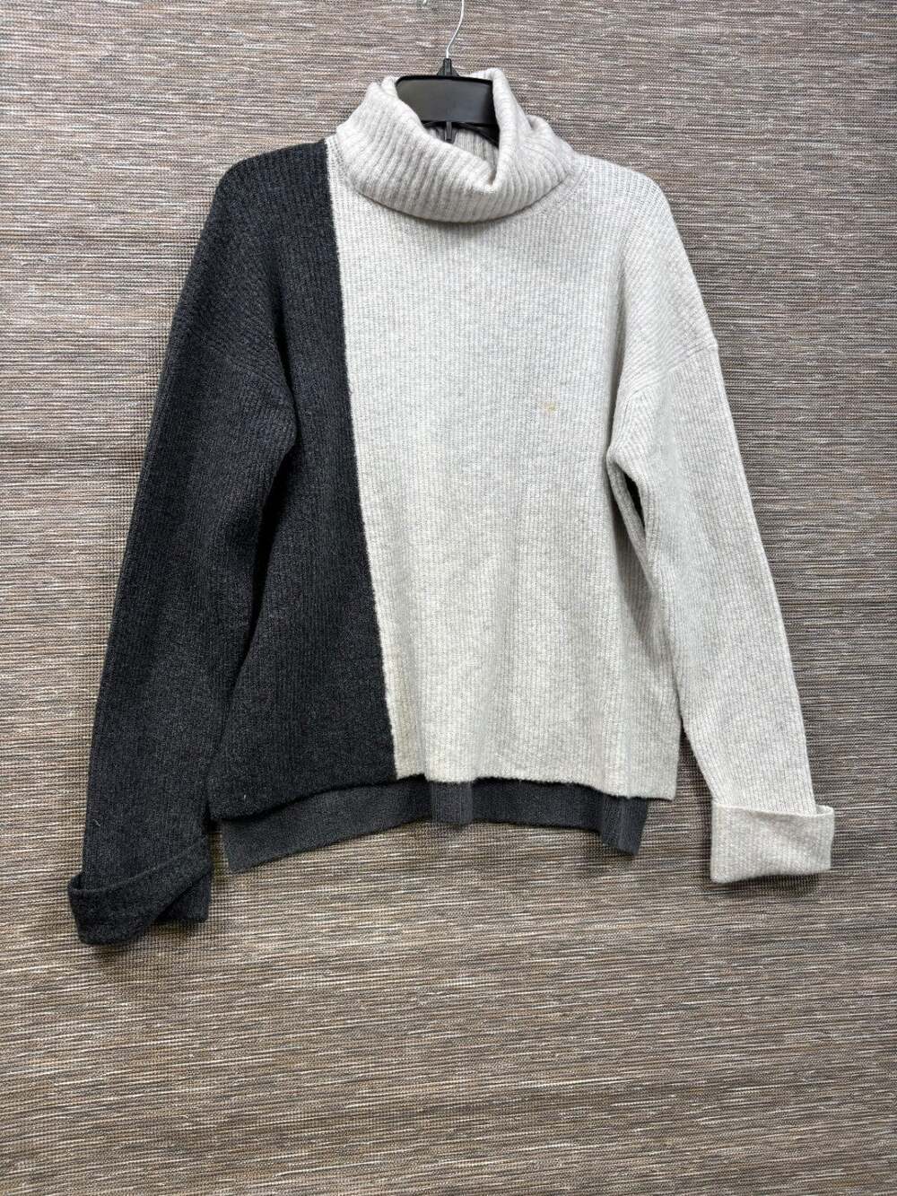 French Connection Two-Tone Cowl Neck Knit Sweater Womens Size S White Black